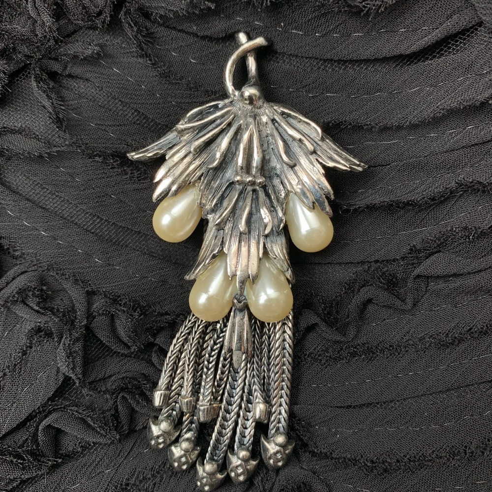 1960's Botticelli Silver Tone Brooch with Baroque Imitation Pearls